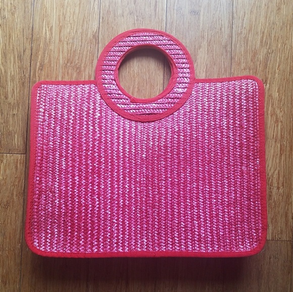 Vintage rainbow wicker straw tote bag purse - Picture 2 of 4